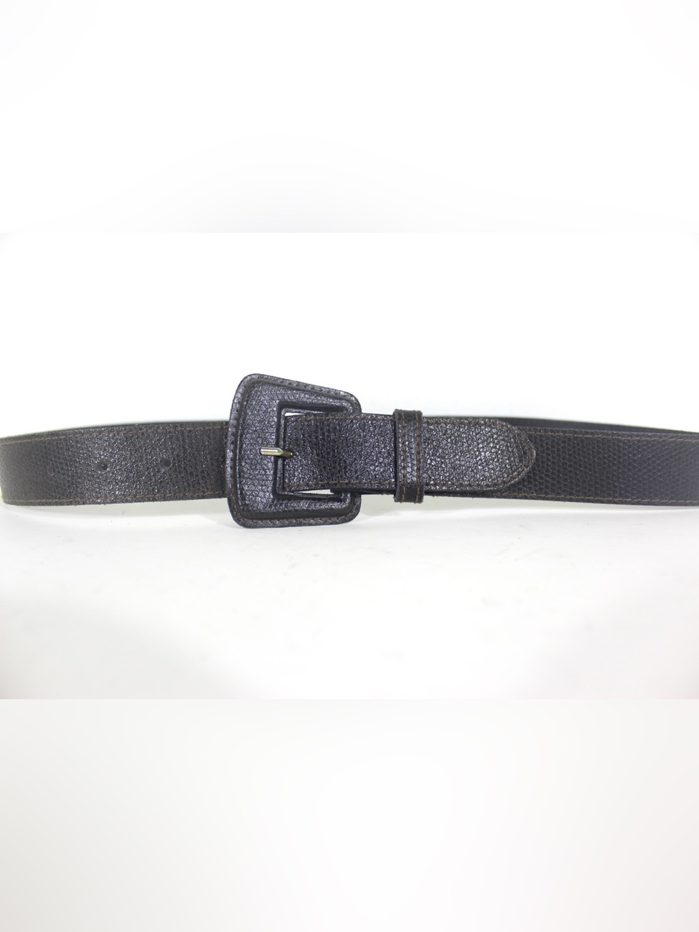 Vintage Dark Brown Snake Embossed Texture Leather Belt with Self Covered Leather